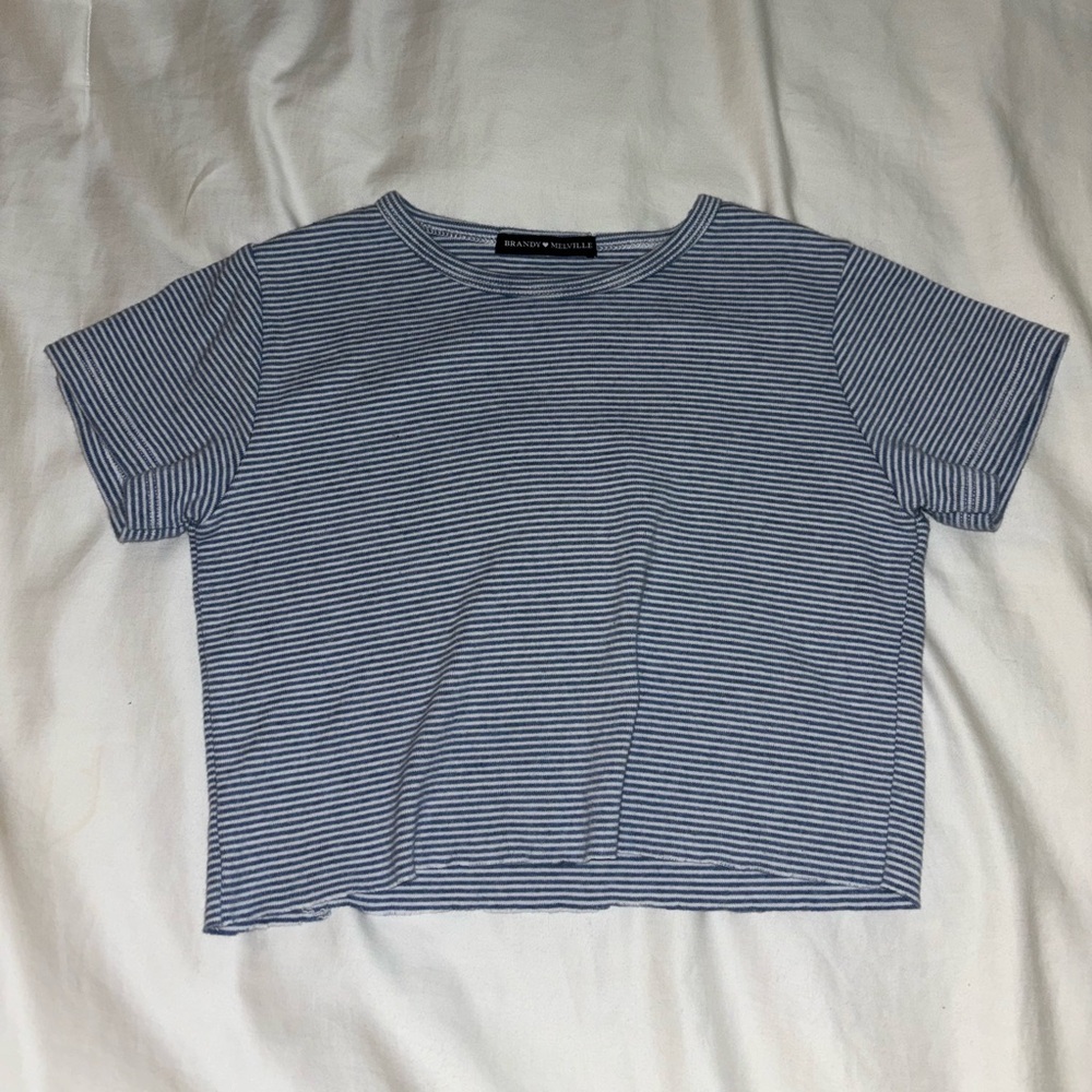 BLUE AND WHITE STRIPED BRANDY MELVILLE CROP TOP